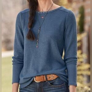 Sundance Everly Blue Waffle Long Sleeve Shirt